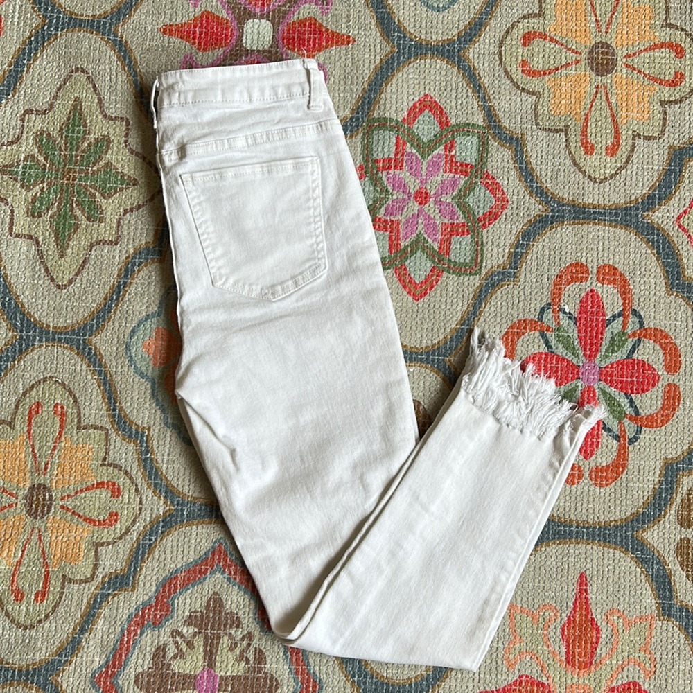 High Rise Skinny Cropped Jeans Raw Hem Size 27